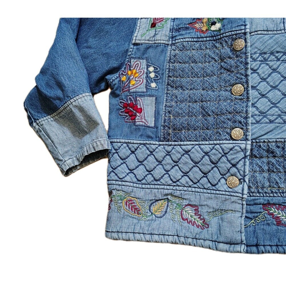 Keren Hart Womens 90s Patchwork Denim Jacket Size XL Embroidered Boho Cottage - Picture 2 of 11